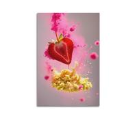 Food Poster Squishy Strawberry Juice Splashing Into A Glass of Sparkling Cranberry And Pomegranate Poster Wall Art Canvas Aesthetic Cover Painting for Living Room Bed Room 16x24inch(40x60cm) Unframe-