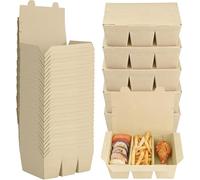 Food Prep Containers with Lids 30 Pack, 3-Compartment Bamboo paper Cardboard Takeaway Food Boxes 19 x 14 x 6.5 cm, Disposable Greaseproof Deli Containers for Stir-Fries, Salads, BBQ and Restaurants