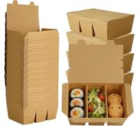 Food Prep Containers with Lids 30 Pack, 3-Compartment Kraft Cardboard Takeaway Food Boxes 19 x 14 x 6.5 cm, Disposable Greaseproof Deli Containers for Stir-Fries, Salads, BBQ and Restaurants