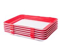 Food Preservation Tray, 6Pcs 12x8.6" Red Vacuum Stackable Food Organization and Storage Tray with Buckle Reusable Fresh Storage Reusable Bags, stasher bag
