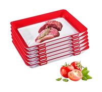 Food Preservation Tray Stretch Food Storage Trays 4Pcs Airtight Silicone Stackable Trays With Red Lid Transparent Base, BPA Free Reusable Container for Meat Vegetable Fruiti Fridge & Freezer (6)