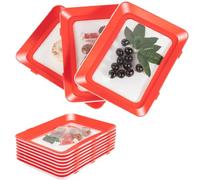 Food Preservation Trays 8pcs Stackable Fresh Storage Containers with TPU Cling Film & Clear Lids Reusable Food-Grade PP Meat Kitchens Holder for Fruits, Vegetables, Camping, Parties, Homes, Hotels-Red