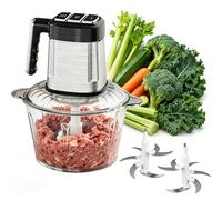 Food Processor & Food Chopper with 2L Glass Bowl & 2L Stainless Steel Bowl, Electric Meat Grinder with 2 Sets Bi-Level Blades, 3-Speed Control for Meat, Vegetables, Fruits, Nuts, Baby Food