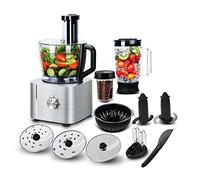 Food Processor, TopStrong 11-in-1 food processor and blender with Chopping Blending Kneading Grinding Whisking Juicing, 1100W, 3 Speeds Plus Pulse, 3.2 L Bowl and 1.5L Jug Blender, Color Silver