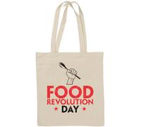 Food Revolution Day Fist Graphic Natural Cotton Tote Bag White