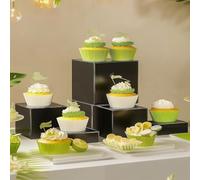 Food Risers for Buffet Table Multi-Tier Party Display Stands with Hollow Bottoms Cake & Dessert Serving Stands, Square Transparent Risers for Table Decoration (6pcs Black, 5'' x 6'' x7'' x 8'')