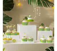 Food Risers for Buffet Table Multi-Tier Party Display Stands with Hollow Bottoms Cake & Dessert Serving Stands, Square Transparent Risers for Table Decoration (4pcs White, 6'' x7'' x 8'')