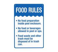 Food Rules No Preparation Inside Pool Enclosure Sign Signs Warning Retro Aluminum Metal Tin Vintage Style Funny Wall Decor Art 8 X 12 Inches