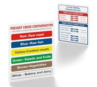 Food Safety Temperatures and Colour Coded Chopping Board Sign - 200x150mm Self-Adhesive Vinyl Kitchen Safety Stickers, Waterproof Oil-Resistant, Prevent Cross Contamination