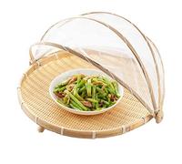 Food Serving Tent Basket Covered, Food Serving Tent Basket with Cover, Outdoor Bread Storage Basket Covers with Gauze, Dustproof Picnic Basket for Vegetable Fruit Bread Party(Beige S)