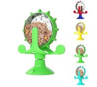 Food Spinning Windmill,Interactive Cat Food Treats Dispenser Toy,360° Rotating Windmill Suction Cup Toys for Small Pet,Cat Spinning Windmill Treat Dispenser with Suction Cup (green)
