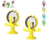 Food Spinning Windmill,Interactive Cat Spinning Windmill Treat Dispenser with Suction Cup, Food Spinning Windmill for Cats - Interactive Cat Toy with Built-in Treat Feeder (Yellow 2pcs)