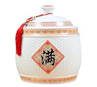 Food Storage Ceramic Rice Jar Kitchen Storage Tank Rice Storage Bucket Household Kitchen Rice Bucket With Cover Suitable For Families Hotels Kitchens Etc (Color : White, Size : 21×27cm)