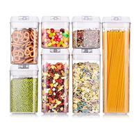 food storage container 7 pieces stackable with square lids storing variety of dry foods and fluids