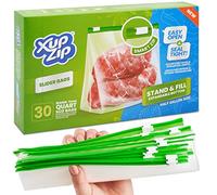 Food Storage Freezer Bags by XupZip™ | Heavy Duty Slider Ziplock Bags | Airtight Smart Zip with Expandable Bottom | Stand and Fill BPA Free Food Storage Bags - 30 x Half Gallon Food Bags (2.27L)