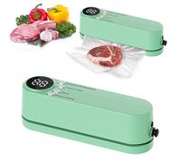 Food Storage Vacuum Sealer Machine, 3 in 1 Mini Cordless Rechargeable Food Sealer for Dry/Moist Food Storage, 4 Snack Bags, 1 Storage Bag, Inflation Pump, Ideal for Home Kitchen Use (Green)