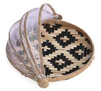 Food Tent, 14 Inch Bamboo Fruit Basket with Mesh Cover, Dustproof Round Fruit Vegetable Bread Cover Storage Container for Picnics, Camping Trips