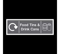 Food Tins & Drink Cans Recycling Sticker 150x50mm - Waste, Environment, Bin, Recycle