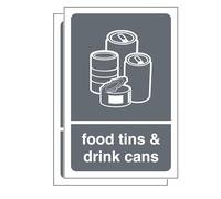 Food tins & drink cans - safety signs(Pack of 2) - High tack self-adhesive sticker (150mm x 100mm) Viewing Distance within 3m.