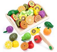 Food Toy Cutting Play Kitchen Accessories Children, Kitchen Cooking Toy Fruit Vegetable Food Wooden Role Play Educational Gift for Boys and Girls from 2 3 4 5 Years