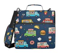 Food Trucks Seamless Pattern 1.5-Inch 3-Ringing Zipper Binder Organizer with Shoulder Strap & Handle Easy to Carry Portfolios Portfolio Organizer for School/Office