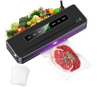 Food Vacuum Sealer Machine for Freezing Food - Automatic Heat Sealing Machine with 10Pcs Vac Pack Bags 20x30cm, 5 Modes for Food Storage, Wet Dry Vacuum, UV Disinfection (Black)