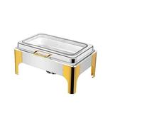Food Warmer 2 Pcs Heavy Gauge Stainless Steel Rectangular Chafing Dish Set with Hydraulic Soft Close Glass Lid for Catering Chafing Dish(Half-Gold,Double Grid)