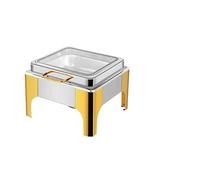 food warmer 2 Piece Heavy Gauge Stainless Steel Square Chafing Dish Set with Hydraulic Soft Close Glass Lid for Catering chafing dish(Half-gold,Double grid)