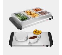 VonShef Food Warmer 4 Tray - 7.2L Table Top Buffet Server 300W with Lids, Plate Warming, Temp Control, Chafing Dish, Hostess Trolley Food Warmer & Cool Touch Handles - 2 x 2.4L and 2 x 1.2L Pans