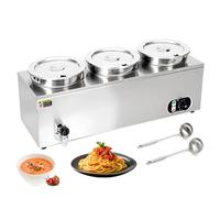 Food Warmer Bain Marie with 4 Round Pots, 7L Stainless Steel Buffet Wet Well, Temperature Control 30-85℃ for Catering and Restaurant use