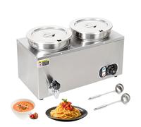 Food Warmer Bain Marie with 4 Round Pots, 7L Stainless Steel Buffet Wet Well, Temperature Control 30-85℃ for Catering and Restaurant use