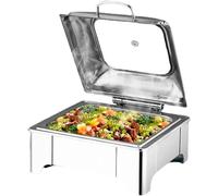 Food Warmer Buffet Server, 6L Electric Chafing Dish with Glass Lids, Stainless Steel Heated Serving Tray for Buffets, Banquets, House Parties