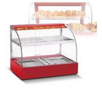 Food Warmer Cabinet, 500W Countertop with LED Light, Stainless Steel Frame, 2 Shelves, Temperature Control 30-80°C, 2-Tier Pizza Pastry Warmer