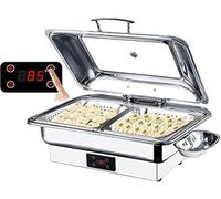 Food Warmer Chafing Dish Electric Buffet Server, 9L Capacity, Temperature Adjustable 30℃-90℃, Stainless Steel Construction with Visual Lid