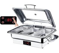 Food Warmer Chafing Dish Electric Buffet Server, 9L Capacity, Temperature Adjustable 30℃-90℃, Stainless Steel Construction with Visual Lid