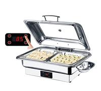 Food Warmer Chafing Dishes Electric Buffet Server, 9L Capacity, Temperature Adjustable 30℃-90℃, Stainless Steel and Ceramic Tray, Visual Lid