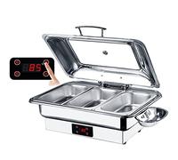 Food Warmer Chafing Dishes Electric Buffet Server, 9L Capacity, Temperature Adjustable 30℃-90℃, Stainless Steel and Ceramic Tray, Visual Lid