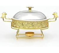 Food Warmer For Parties Buffets, Food Warming Tray Golden Pattern Chafing Dish Buffet Set, Round Stainless Steel Chafer With Lid For Buffet Weddings Parties Banquets Catering Event,Size_Name-32Cm