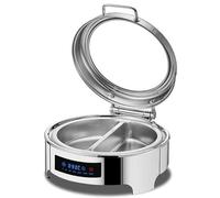 Food Warming Buffet Tray with Viewing Glass and Stainless Steel Handles, Adjustable Temperature Hot Pot Set, Round 1/2 Pan