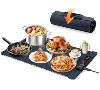 Food Warming Mat, Electric Food Warming Tray with 5 Temperature Settings and 1-4 Hours Timers, Foldable Food Warmer for Buffet Server Party Thawing, Hot Plates for Keeping Food Warm-Dark Blue