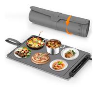 Food Warming Mat Electric Tray: Adjustable Silicone Heating Pad with 3 Temperature Settings 4 Timer Function Portable Roll Up Hot Plate for Buffets Party Gatherings Kitchen Countertop Black Gray