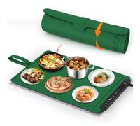 Food Warming Mat Electric Tray: Adjustable Silicone Heating Pad with 3 Temperature Settings 4 Timer Function Portable Roll Up Hot Plate for Buffets Party Gatherings Kitchen Warmer Countertop Green