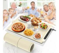 Food Warming Mat Electric Tray: Adjustable Silicone Heating Pad with 3 Temperature Settings 4 Timer Function Portable Roll Up Hot Plate for Buffets Party Gatherings Kitchen Warmer Countertop Holiday