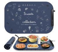 Food Warming Mat, Silicone Heating Mat with Line Pattern, 3 Level Adjustable Temperature, Portable Electric Warming Tray for Gatherings, Outdoor, Kitchen, Roll Up Food Warmer, Easy to Store, Blue