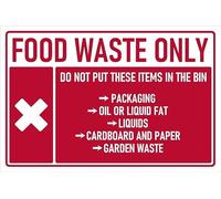 Food waste only, do not put these items in the bin, prohibition sign - Self adhesive sticker (600mm x 400mm)