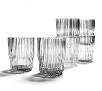 Foodesign Set of 6 Stackable Glasses in Transparent Glass, Geo Collection, Decorated with Vertical Lines, Capacity 280 ml, L 8 x 12 H