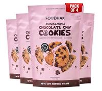 FOODHAK Ashwagandha Chocolate Chip Cookies Pack of 4 (4 x 160g) - Vegan with Millet Flour Chia Seeds Dark Chocolate Sweetened with Maple Syrup & Palm Sugar Perfect for Low GI Diets & Healthy Snacks.