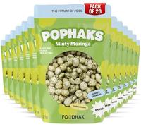 FOODHAK Minty Moringa Pophaks Pack of 20 (20 x 25g) - Healthy Vegan Snacks with Popped Lotus Seeds & Moringa Powder, Snacks Alternative to Popcorn, Seasoning with Extra Virgin Olive Oil & Black Pepper