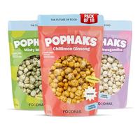 FOODHAK Pophaks Variety Pack of 18 (6 x 3, 25g) - Vegan Superfood Lotus Seed Snacks - Chillimon Ginseng, Salted Ashwagandha, and Minty Moringa Flavours - Low-Calorie, Healthy Popcorn Alternative