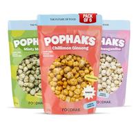 FOODHAK Pophaks Variety Pack of 6 (2 x 3, 25g) - Vegan Superfood Lotus Seed Snacks - Chillimon Ginseng, Salted Ashwagandha, and Minty Moringa Flavours - Low-Calorie, Healthy Popcorn Alternative